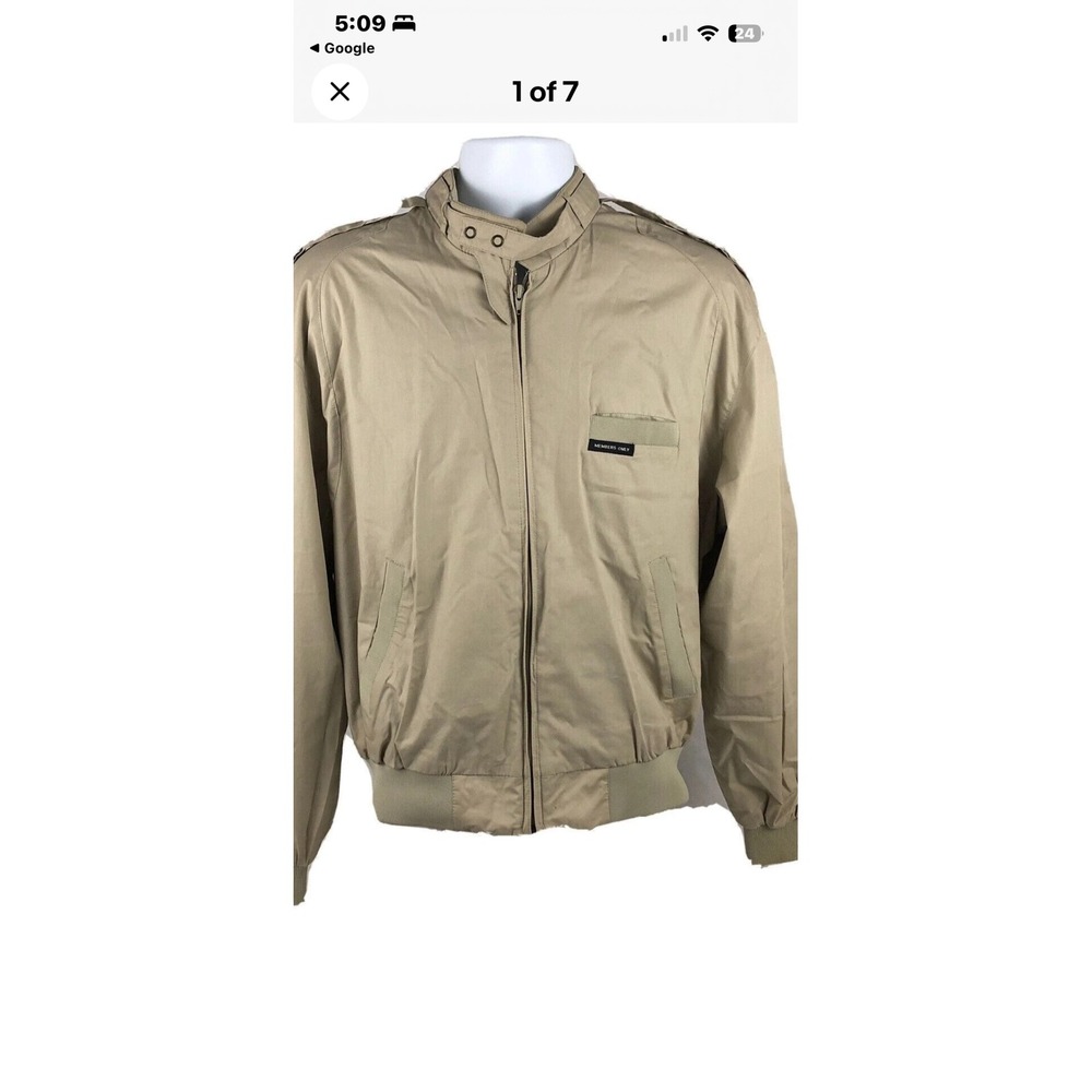 Members Only Mens Iconic Racer Jacket Tan Khaki Full Zip Epaulets Size 46